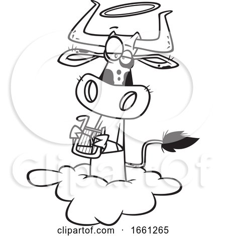 Cartoon Outline Holy Cow Angel on a Cloud by toonaday