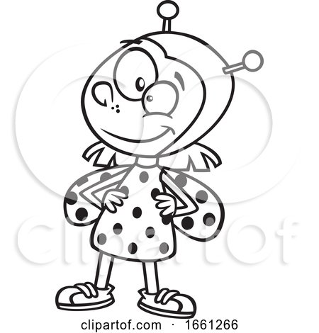 Cartoon Outline Girl in a Ladybug Costume by toonaday
