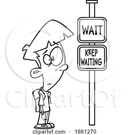 Cartoon Outline Boy Waiting at a Crosswalk by toonaday