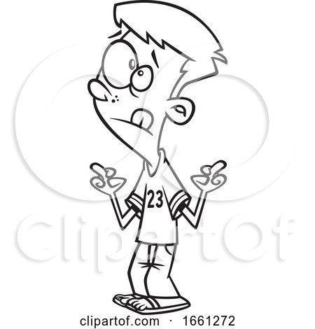 Cartoon Outline Teen Boy with Fingers Crossed by toonaday