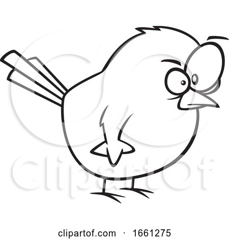 Cartoon Outline Angry Chickadee Bird by toonaday