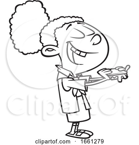 Cartoon Outline Black Brownie Girl Eating Smores by toonaday