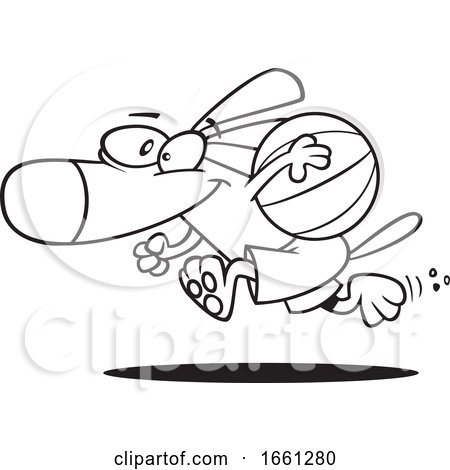 Cartoon Outline Dog Running with a Beach Ball by toonaday