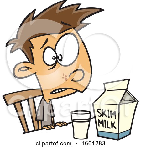 Cartoon Disgusted White Boy Drinking Skim Milk by toonaday
