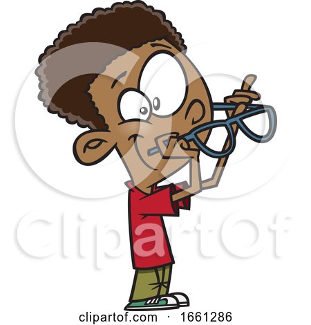 Cartoon Black Boy Putting on Glasses by toonaday