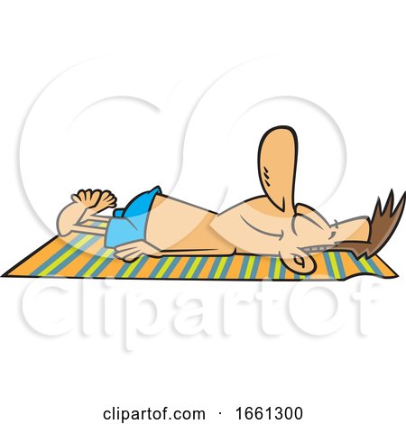 Cartoon Relaxed White Man Sun Bathing by toonaday