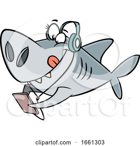 Cartoon Sister Shark Wearing Headphones by toonaday