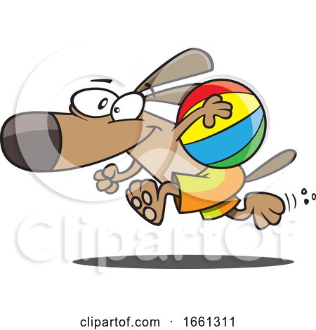 Cartoon Dog Running with a Beach Ball by toonaday