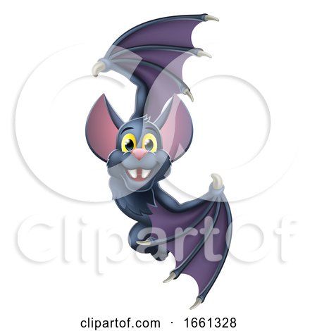 Halloween Vampire Bat Cartoon Character Sign by AtStockIllustration