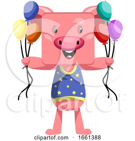 Pig Holding Balloons by Morphart Creations