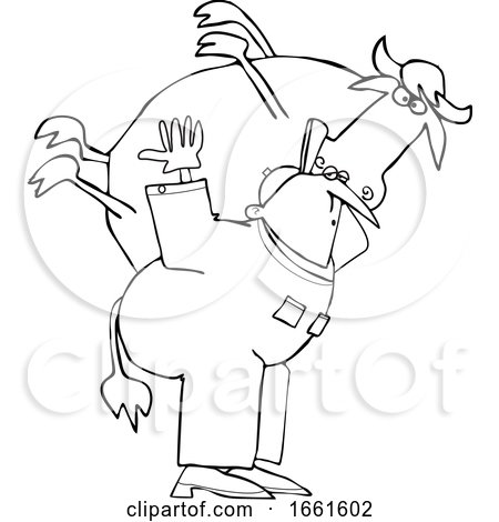 Cartoon Black and White Male Farmer Carrying a Cow by djart