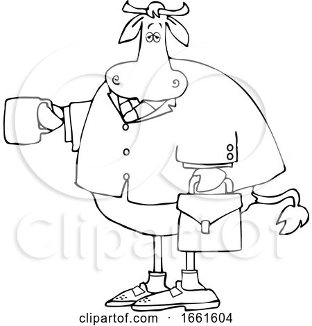 Cartoon Black and White Business Cow Holding a Coffee Mug by djart