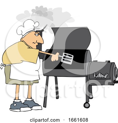 Cartoon White Man Cooking with a Smoker by djart