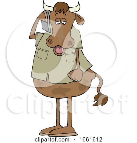 Cartoon Cow Talking on a Cell Phone by djart