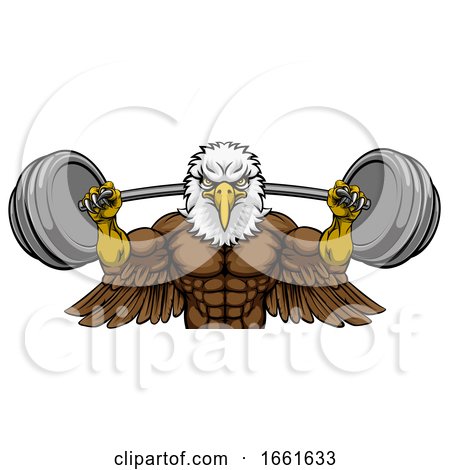 Eagle Mascot Weight Lifting Barbell Body Builder by AtStockIllustration