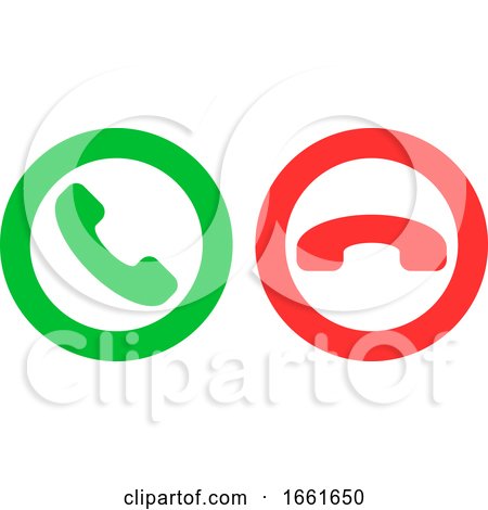Icon or Button of Green and Red Handset Silhouettes Which Symbolize Accept and Decline Phone Call by elena