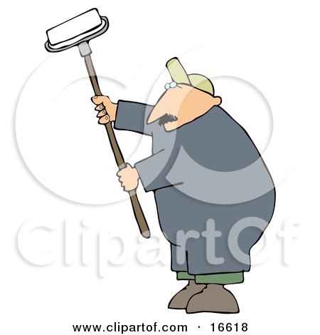 Middle Aged Caucasian Man Using A Paint Roller While Painting A Building Clipart Image Graphic by djart