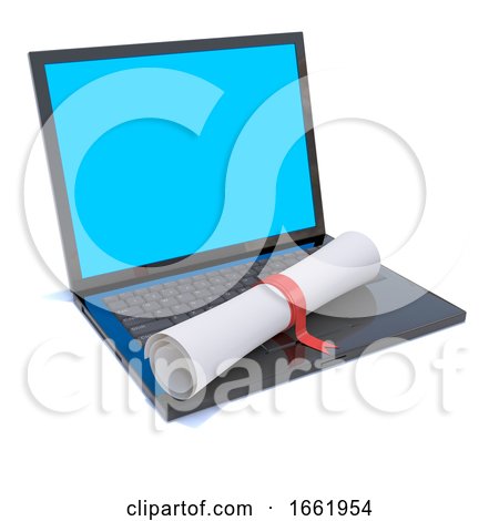 3d Laptop Pc with Diploma Scroll by Steve Young