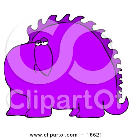 Big Purple Dinosaur With Spikes Along His Back, Looking At The Viewer With A Bored Or Sad Expression Clipart Image Graphic by djart