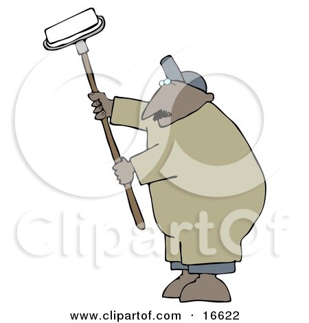 Middle Aged African American Man Using A Paint Roller While Painting A Building Clipart Image Graphic by djart