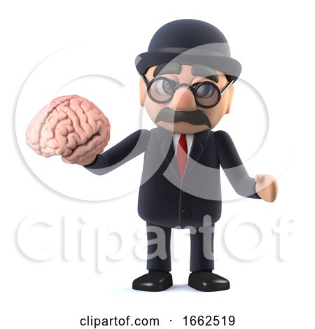3d Bowler Hatted British Businessman Holding a Brain by Steve Young