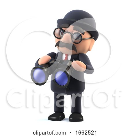 3d Bowler Hatted British Businessman with a Pair of Binoculars by Steve Young