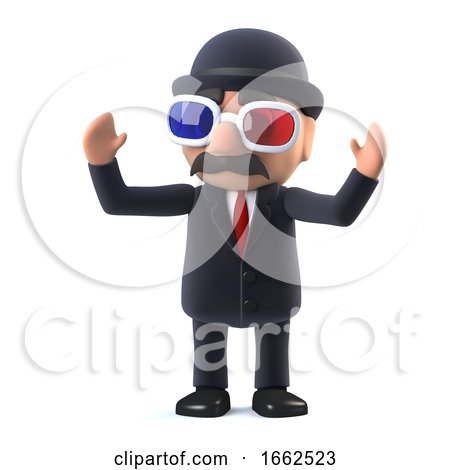 3d Bowler Hatted British Businessman Wears 3d Glasses by Steve Young