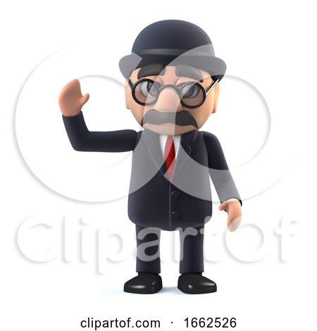 3d Bowler Hatted British Businessman Waves Hello by Steve Young
