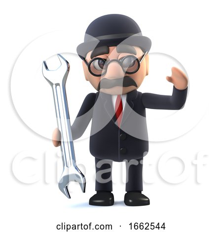 3d Bowler Hatted British Businessman Has a Spanner by Steve Young