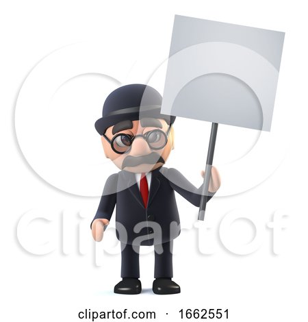 3d Bowler Hatted British Businessman Holding a Placard by Steve Young