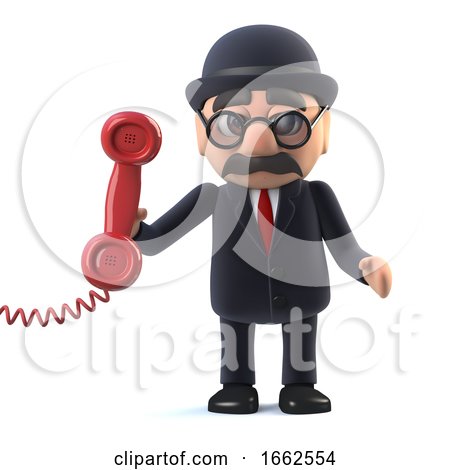 3d Bowler Hatted British Businessman Answers the Phone by Steve Young