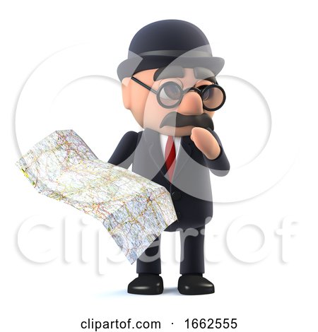 3d Bowler Hatted British Businessman Looks at the Map by Steve Young