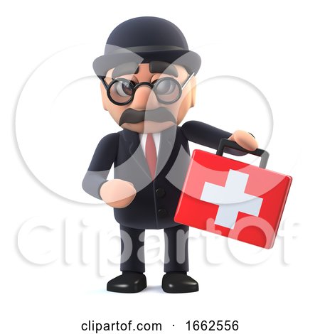 3d Bowler Hatted British Businessman Brings First Aid Kit. by Steve Young