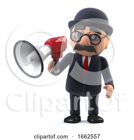 3d Bowler Hatted British Businessman Using a Megaphone by Steve Young