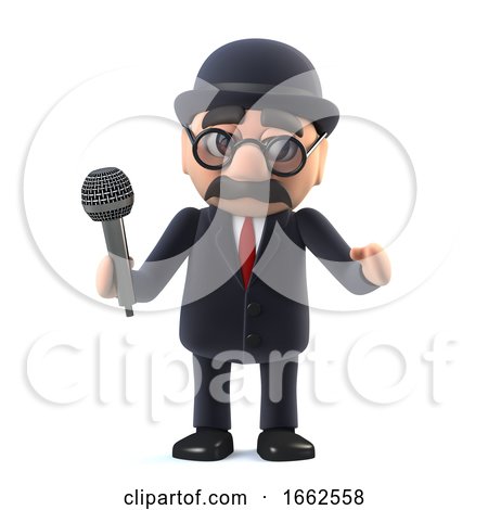 3d Bowler Hatted British Businessman Sings into the Microphone by Steve Young
