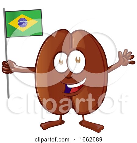 Cartoon Coffee Bean Mascot Holding a Brazilian Flag by Domenico Condello