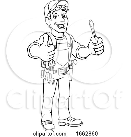 Electrician Cartoon Handyman Plumber Mechanic by AtStockIllustration
