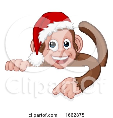 Christmas Monkey Cartoon Character in Santa Hat by AtStockIllustration