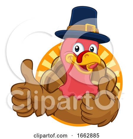 Turkey Pilgrim Hat Thanksgiving Cartoon Character by AtStockIllustration