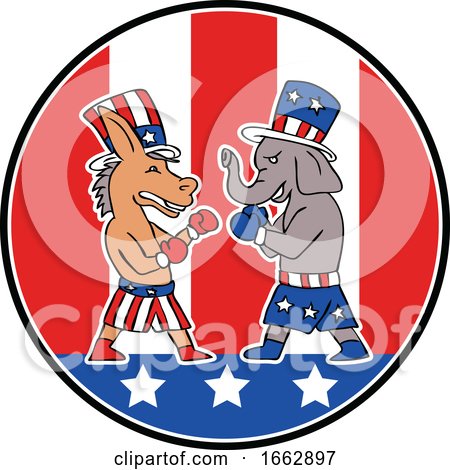American Donkey and Elephant Boxing USA Flag Doodle by patrimonio