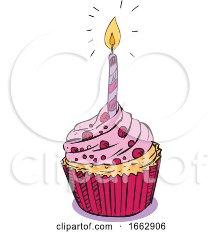 Birthday Muffin Cake with Candle Drawing by patrimonio