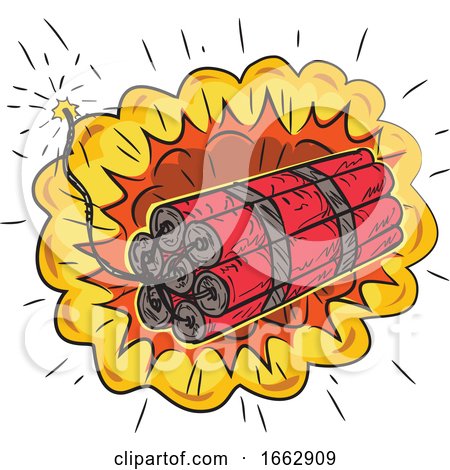 TNT Dynamite Stick Lit Fuse Exploding Drawing by patrimonio