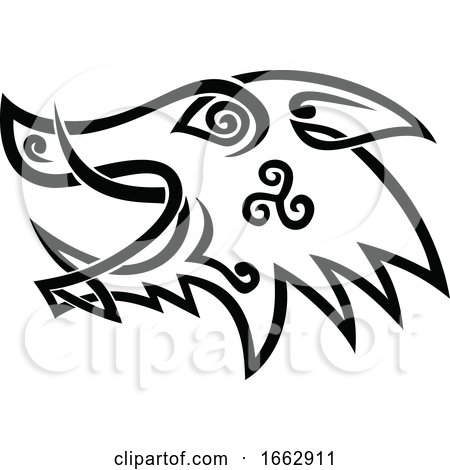 Boar Head Celtic Knot Black and White Stencil by patrimonio