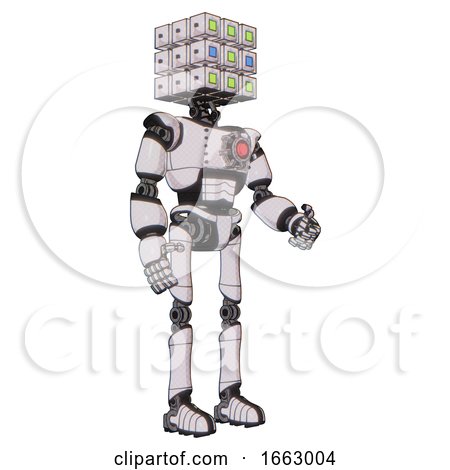 Bot Containing Dual Retro Camera Head and Cube Array Head and Light Chest Exoshielding and Red Energy Core and Ultralight Foot Exosuit by Leo Blanchette