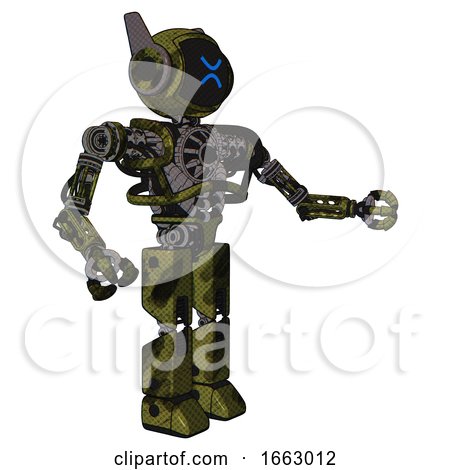 Robot Containing Digital Display Head and Wince Symbol Expression and Winglets and Heavy Upper Chest and No Chest Plating and Prototype Exoplate Legs by Leo Blanchette