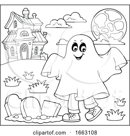 Black and White Kid in a Halloween Ghost Costume by visekart