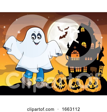 Kid in a Halloween Ghost Costume by visekart