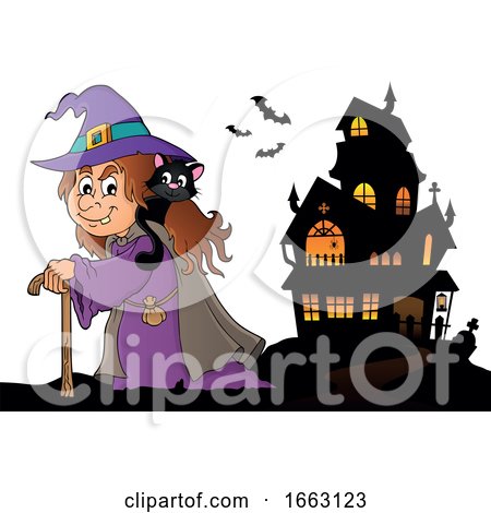 Halloween Witch with a Cat on Her Shoulder by visekart