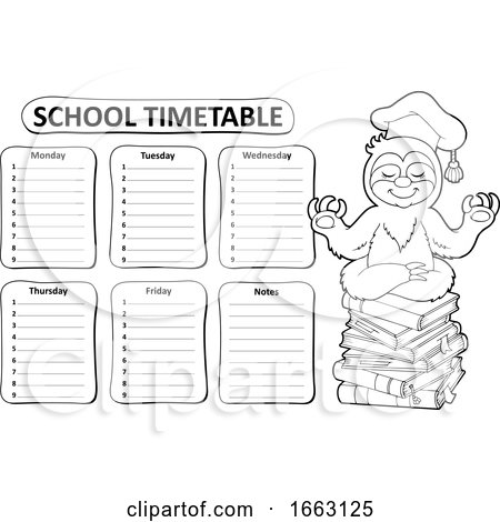 Meditating Professor Sloth and School Timetable by visekart