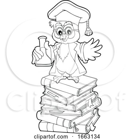 Professor Owl Holding a Science Flask on a Stack of Books by visekart